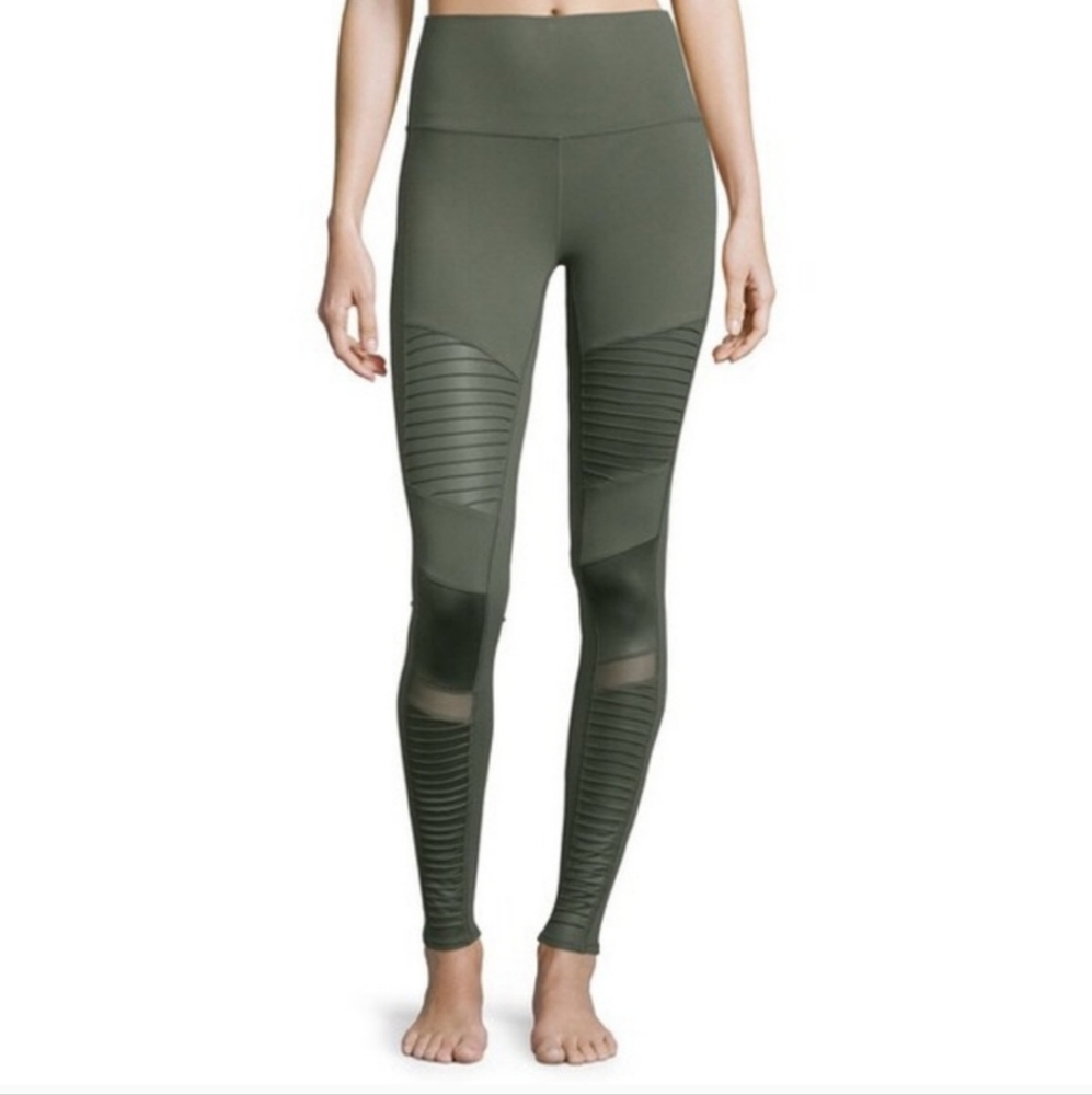 ALO Yoga Green High-Waisted Moto Leggings Size Small Great Condition